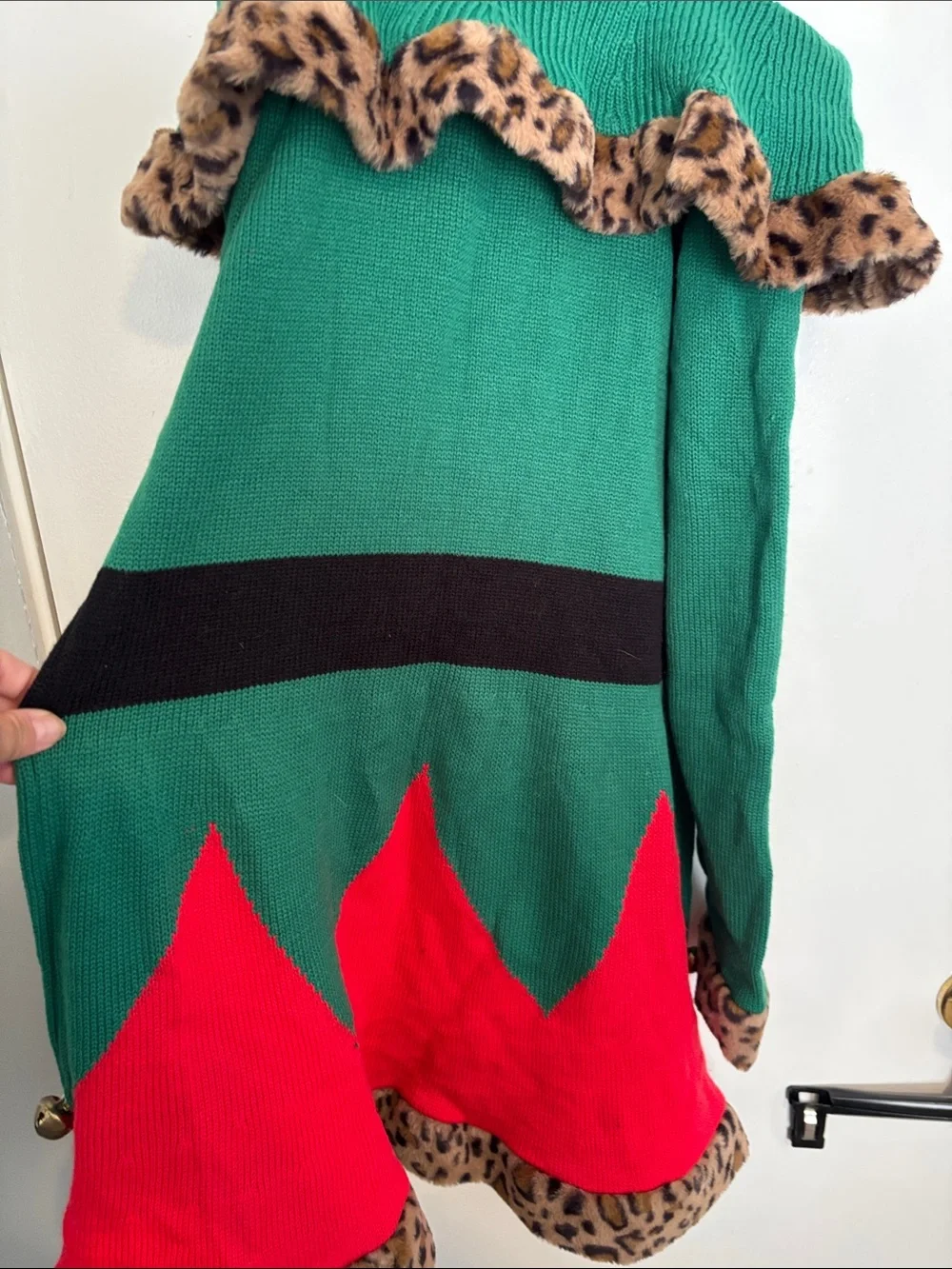 Holiday Time Green and Red Elf Dress with Leopard Trim